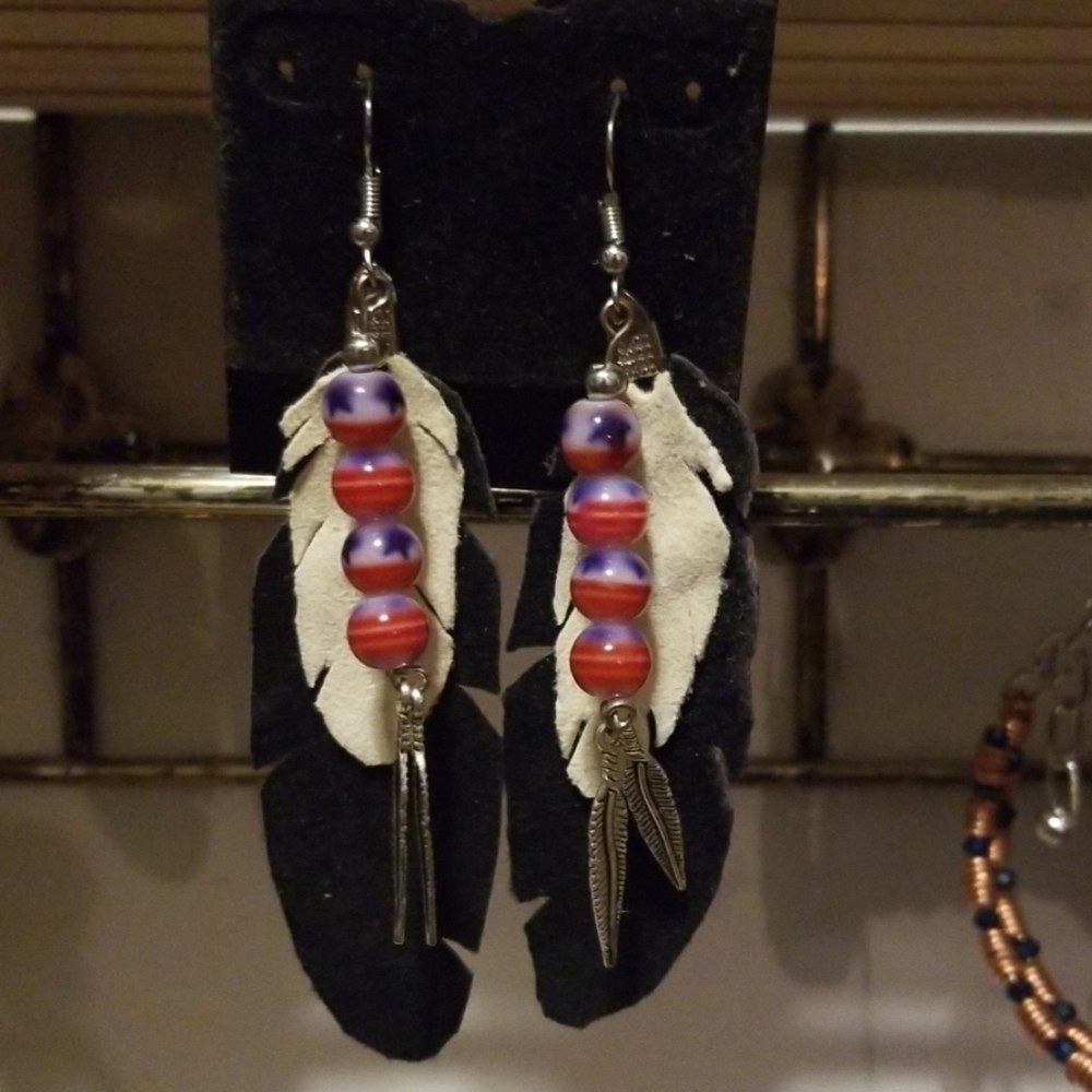 Leather Feather Earrings